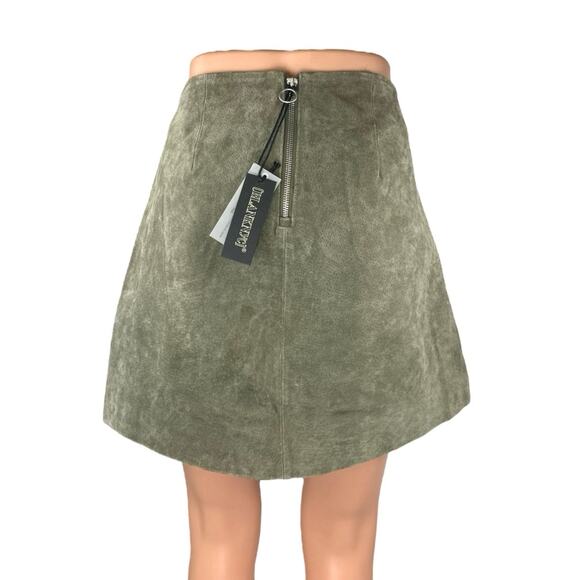 NEW Blank NYC Olive Green Faux Suede Zipper High Waisted Mini A-Line Skirt Sz 31 - Picture 2 of 4